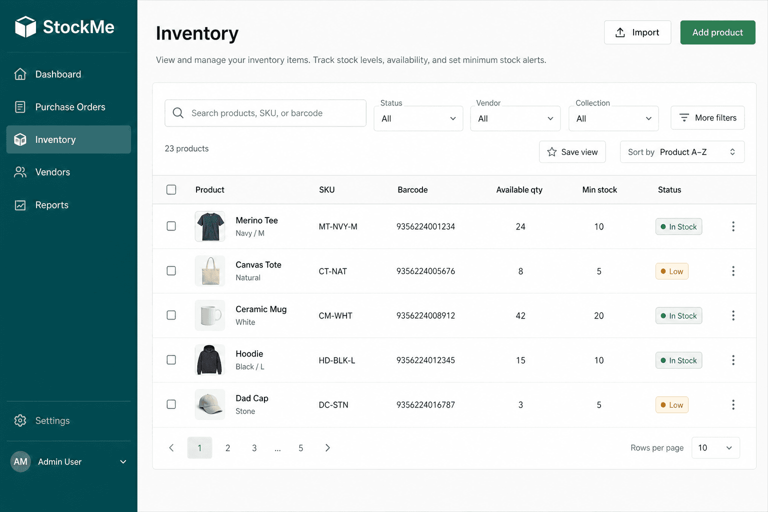Stockme inventory screen