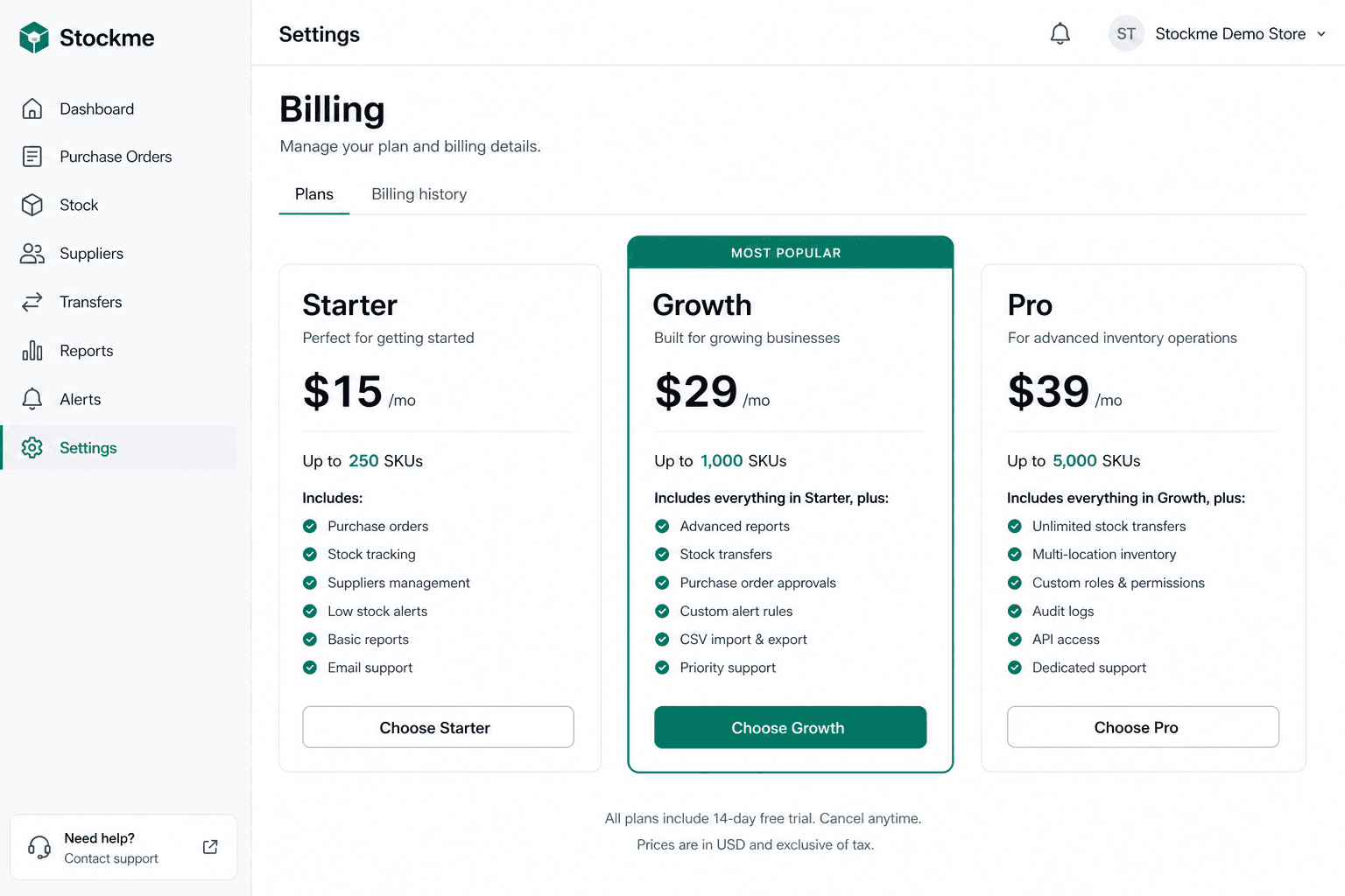 Stockme pricing plans